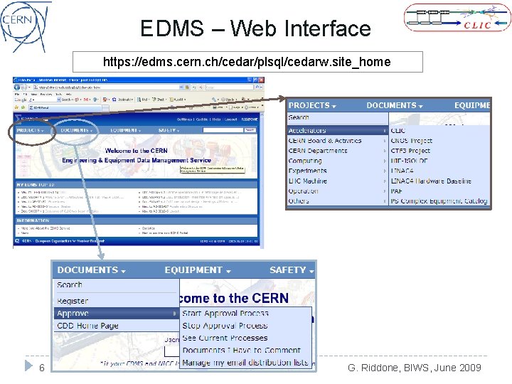 EDMS – Web Interface https: //edms. cern. ch/cedar/plsql/cedarw. site_home 6 G. Riddone, BIWS, June