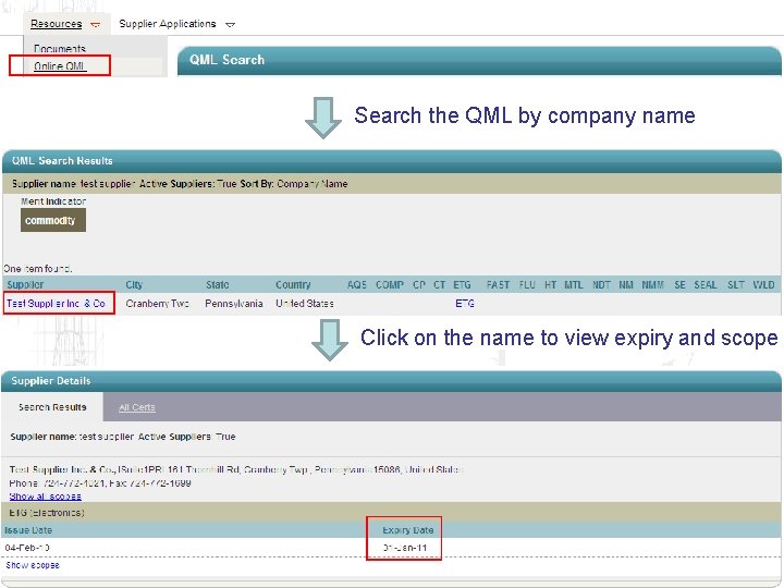 Search the QML by company name – Click on the name to view expiry