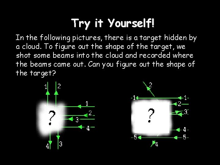 Try it Yourself! In the following pictures, there is a target hidden by a