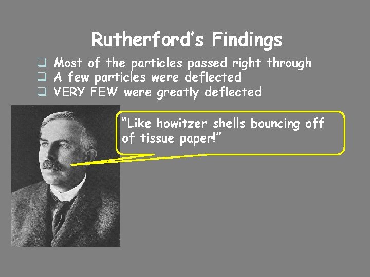 Rutherford’s Findings q Most of the particles passed right through q A few particles