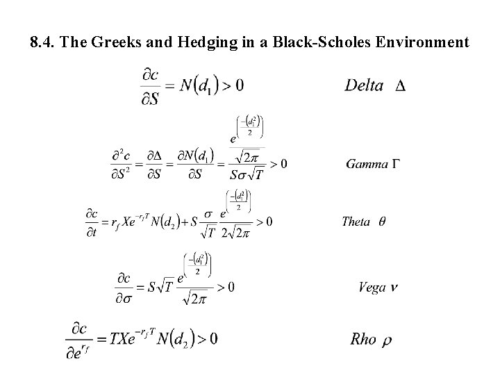 8. 4. The Greeks and Hedging in a Black-Scholes Environment 