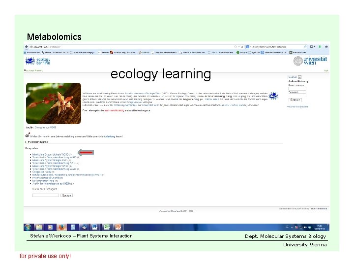 Metabolomics ecology learning Stefanie Wienkoop – Plant Systems Interaction Dept. Molecular Systems Biology University