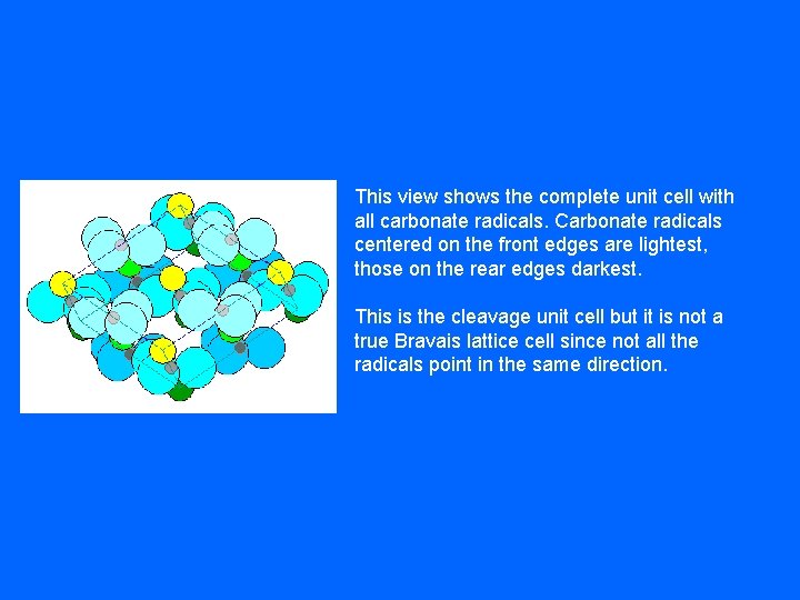 This view shows the complete unit cell with all carbonate radicals. Carbonate radicals centered