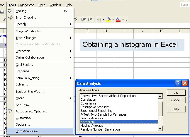 23 Obtaining a histogram in Excel 23 Obtaining a histogram in Excel