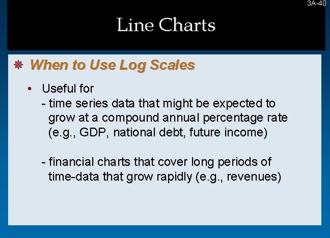 3 A-40 40 Line Charts ¯ When to Use Log Scales • Useful for 3 A-40 40 Line Charts ¯ When to Use Log Scales • Useful for