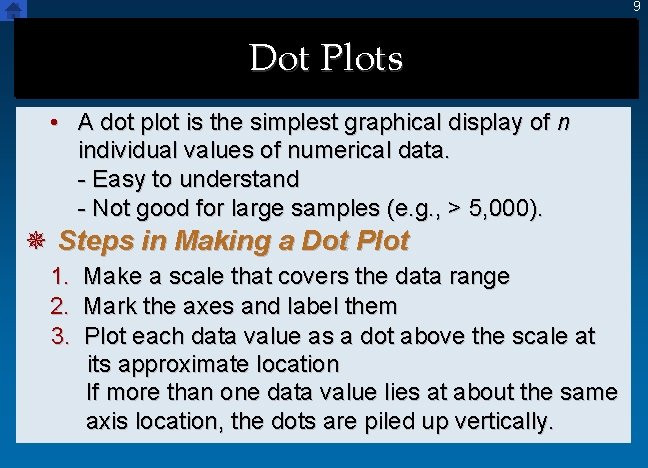 9 Dot Plots • A dot plot is the simplest graphical display of n 9 Dot Plots • A dot plot is the simplest graphical display of n