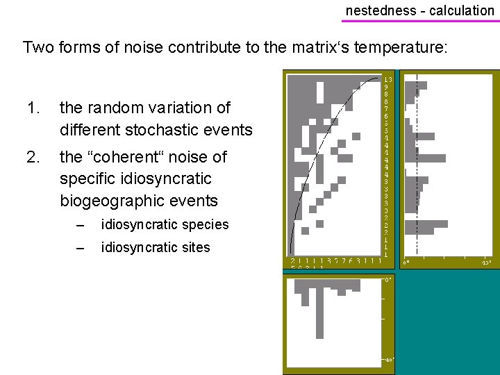 nestedness - calculation Two forms of noise contribute to the matrix‘s temperature: 1. the