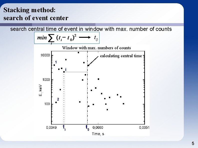 Stacking method: search of event center search central time of event in window with