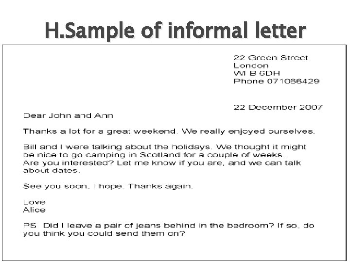 H. Sample of informal letter 