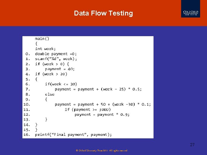 Data Flow Testing 27 © Oxford University Press 2011. All rights reserved. 
