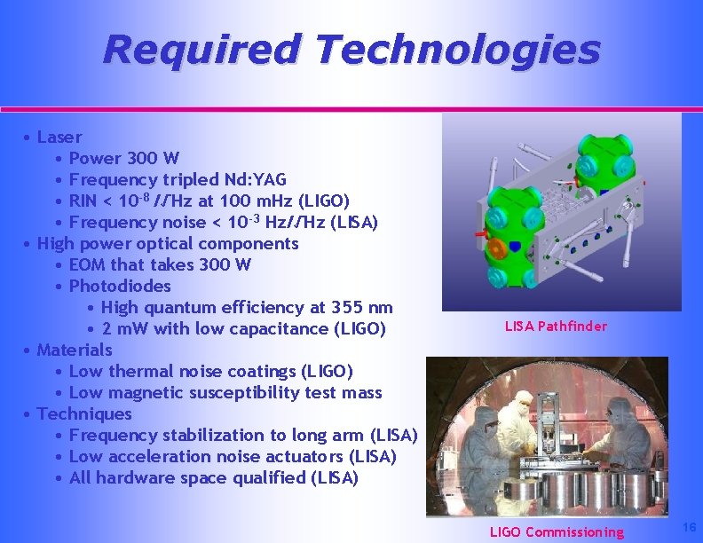 Required Technologies • Laser • Power 300 W • Frequency tripled Nd: YAG •