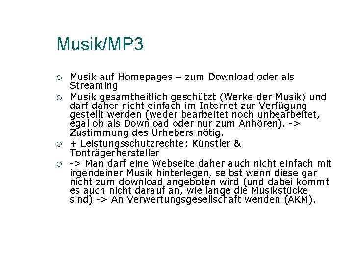 Musik/MP 3 ¡ ¡ Musik auf Homepages – zum Download oder als Streaming Musik