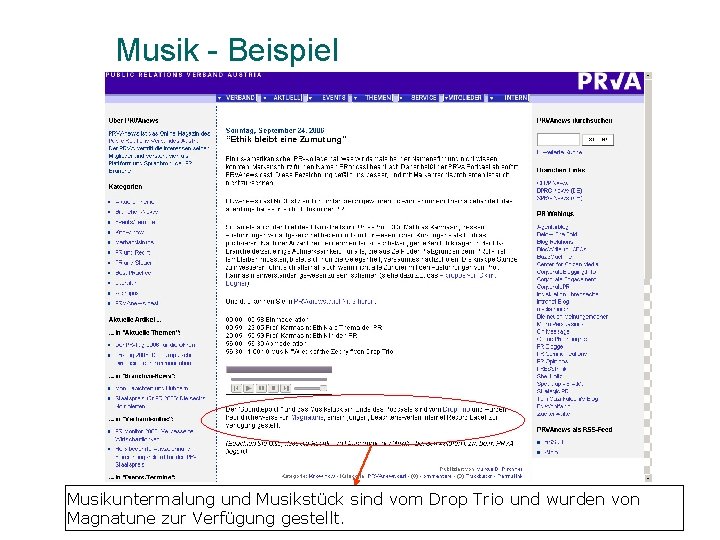 Musik - Beispiel Musikuntermalung und Musikstück sind vom Drop Trio und wurden von Magnatune