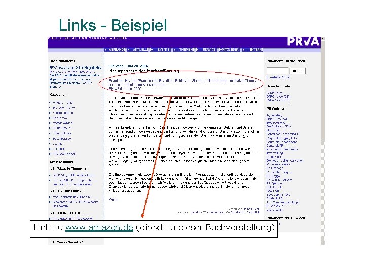 Links - Beispiel Link zu www. amazon. de (direkt zu dieser Buchvorstellung) 