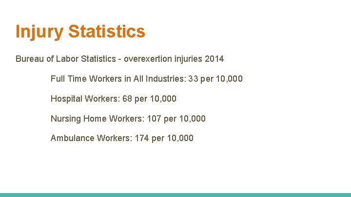 Injury Statistics Bureau of Labor Statistics - overexertion injuries 2014 Full Time Workers in