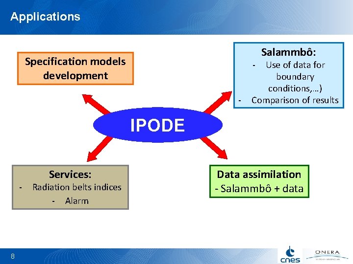 Applications Specification models development - - Salammbô: Use of data for boundary conditions, …)