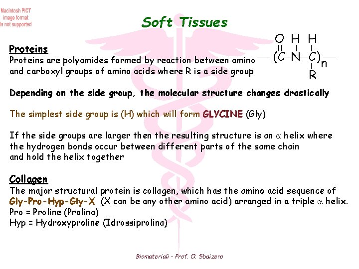 Soft Tissues Proteins are polyamides formed by reaction between amino and carboxyl groups of