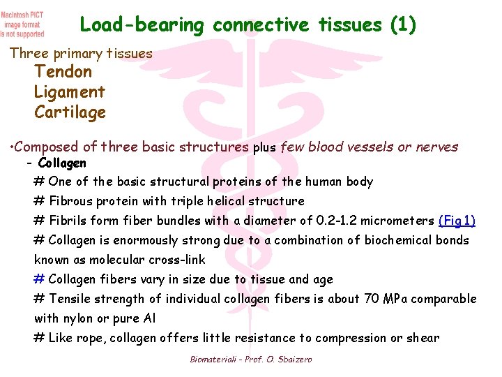 Load-bearing connective tissues (1) Three primary tissues Tendon Ligament Cartilage • Composed of three