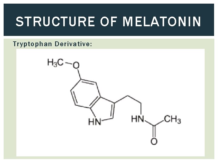 STRUCTURE OF MELATONIN Tryptophan Derivative: 