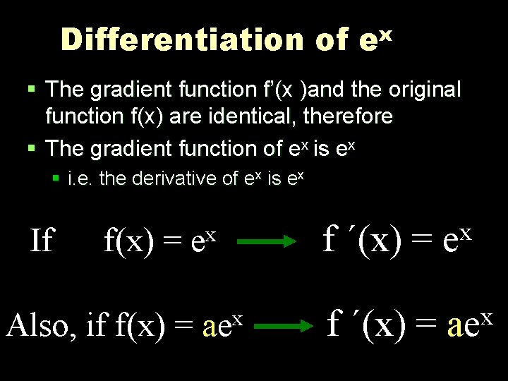 Differentiation of ex § The gradient function f’(x )and the original function f(x) are