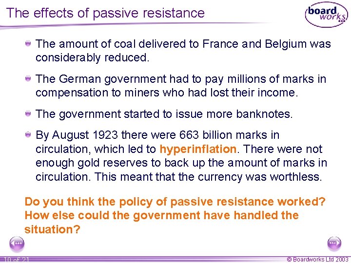 The effects of passive resistance The amount of coal delivered to France and Belgium