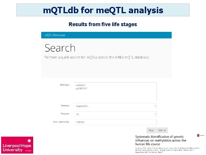 m. QTLdb for me. QTL analysis Results from five life stages 