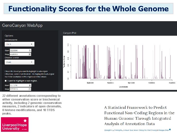 Functionality Scores for the Whole Genome 22 different annotations corresponding to either conservation score