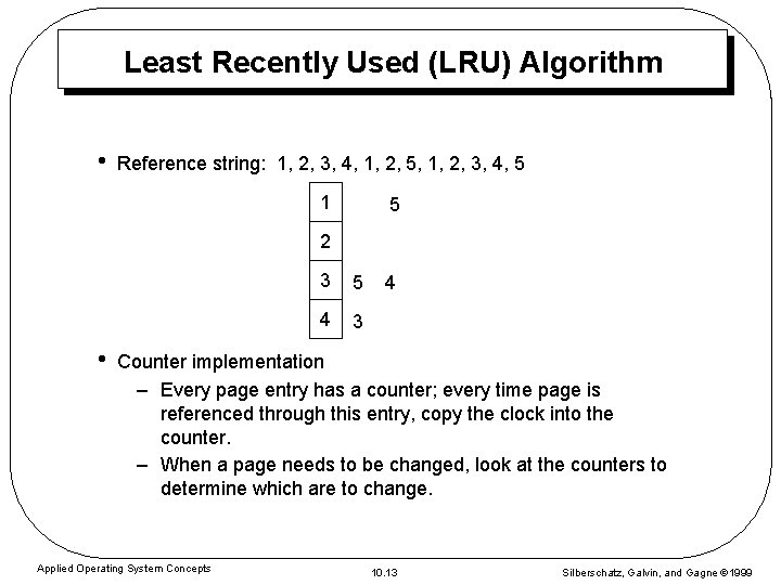 Least Recently Used (LRU) Algorithm • Reference string: 1, 2, 3, 4, 1, 2,