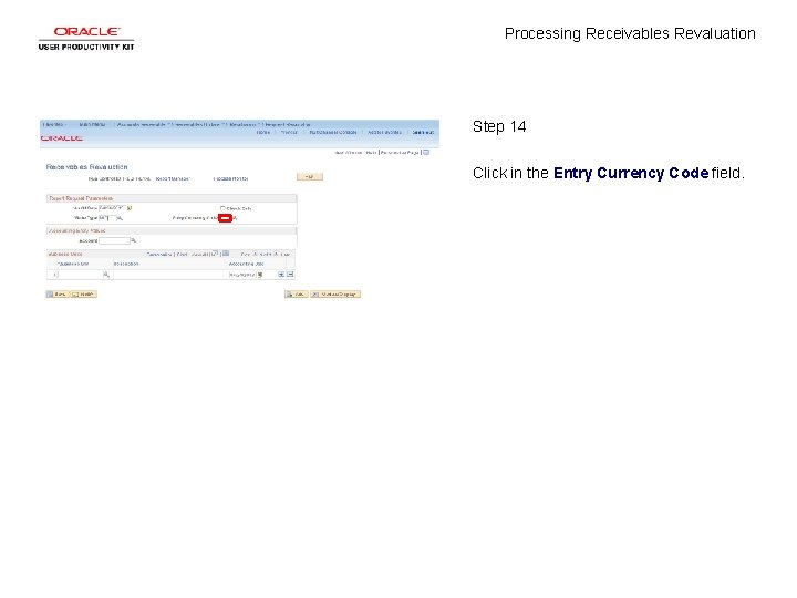 Processing Receivables Revaluation Step 14 Click in the Entry Currency Code field. 