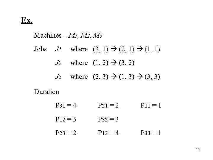 Ex. Machines – M 1, M 2, M 3 Jobs J 1 where (3,