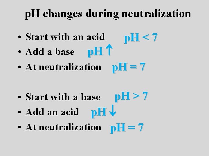 p. H changes during neutralization • Start with an acid p. H < 7