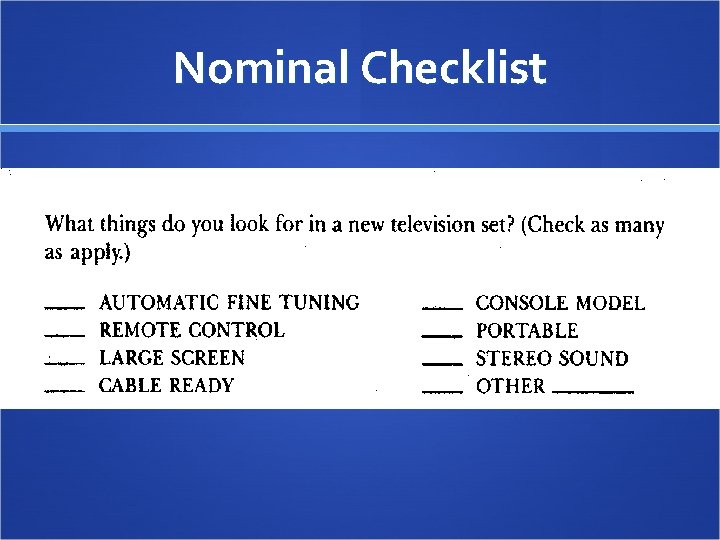 Nominal Checklist 