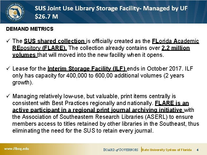 DEMAND METRICS ü The SUS shared collection is officially created as the FLorida Academic