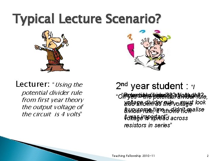 Typical Lecture Scenario? Lecturer: “Using the potential divider rule from first year theory the Typical Lecture Scenario? Lecturer: “Using the potential divider rule from first year theory the