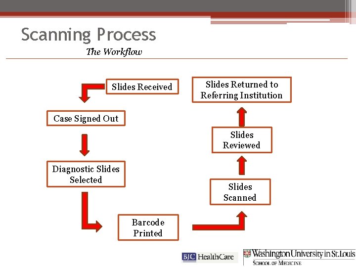 Scanning Process The Workflow Slides Received Slides Returned to Referring Institution Case Signed Out