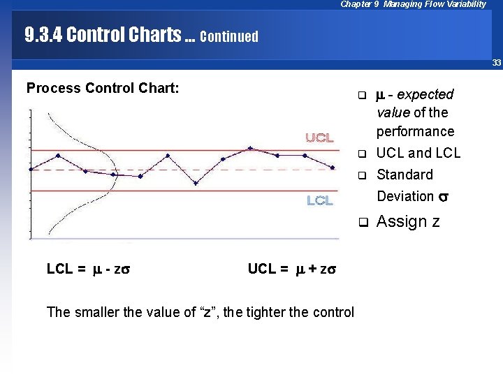 Chapter 9 Managing Flow Variability 9. 3. 4 Control Charts … Continued 33 Process