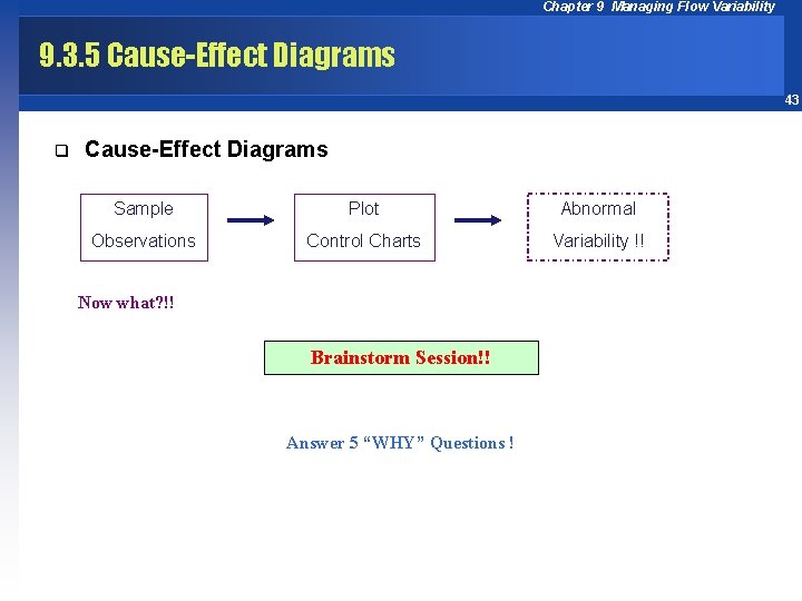 Chapter 9 Managing Flow Variability 9. 3. 5 Cause-Effect Diagrams 43 q Cause-Effect Diagrams