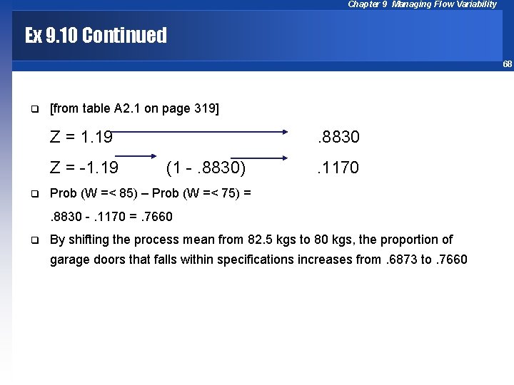 Chapter 9 Managing Flow Variability Ex 9. 10 Continued 68 q [from table A