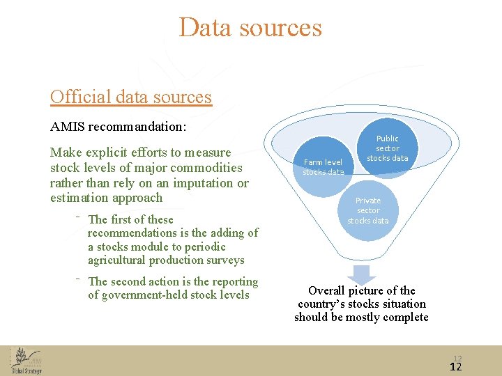 Data sources Official data sources AMIS recommandation: Make explicit efforts to measure stock levels