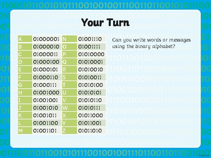 Your Turn A B C D E F G H I J K L