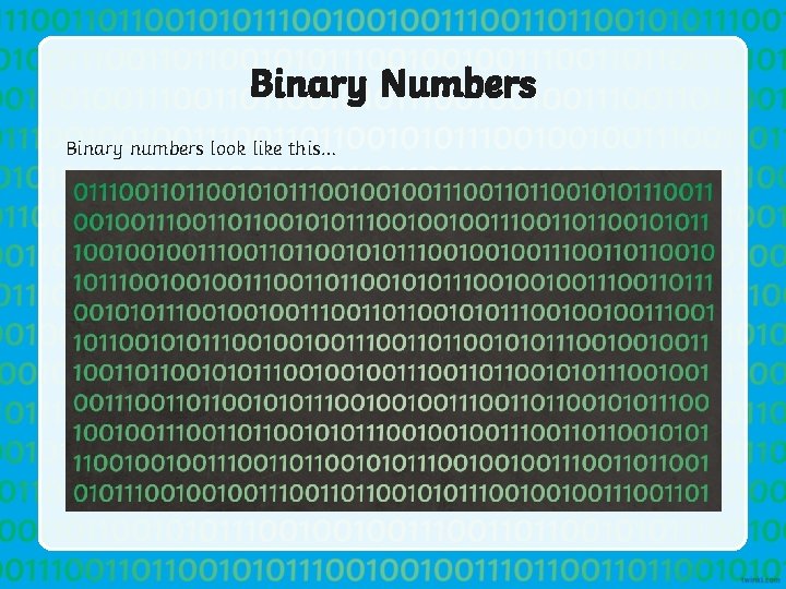 Binary Numbers Binary numbers look like this… 