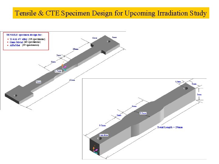 Tensile & CTE Specimen Design for Upcoming Irradiation Study 