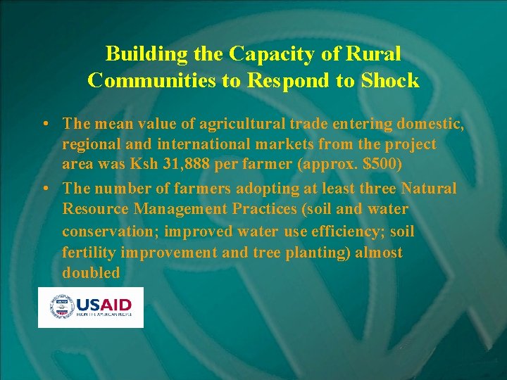 Building the Capacity of Rural Communities to Respond to Shock • The mean value