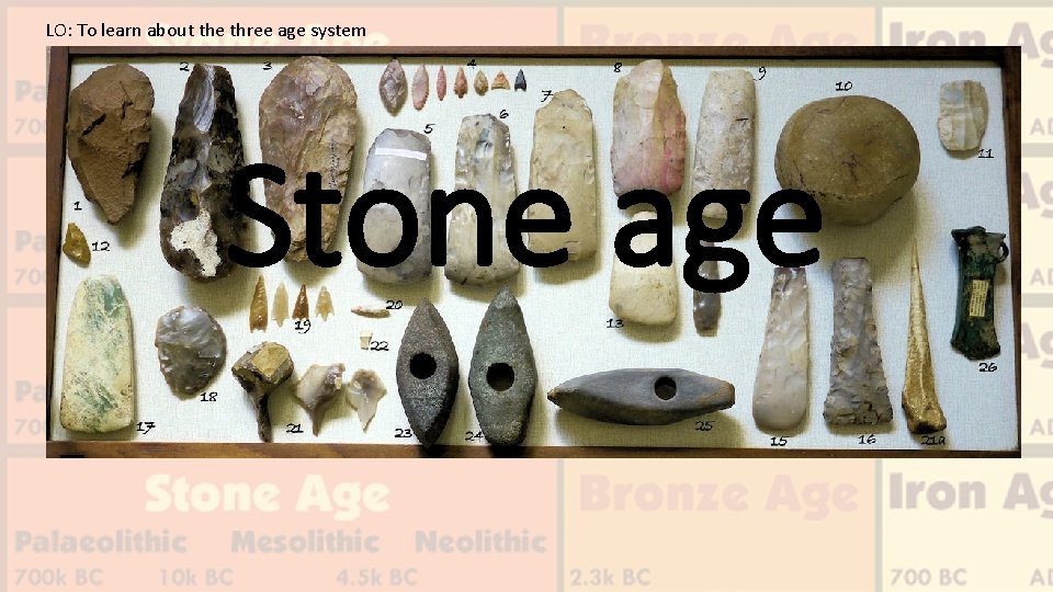 LO: To learn about the three age system Stone age 