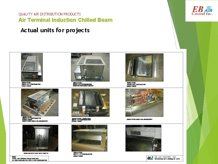 QUALITY AIR DISTRIBUTION PRODUCTS Air Terminal Induction Chilled Beam Actual units for projects 