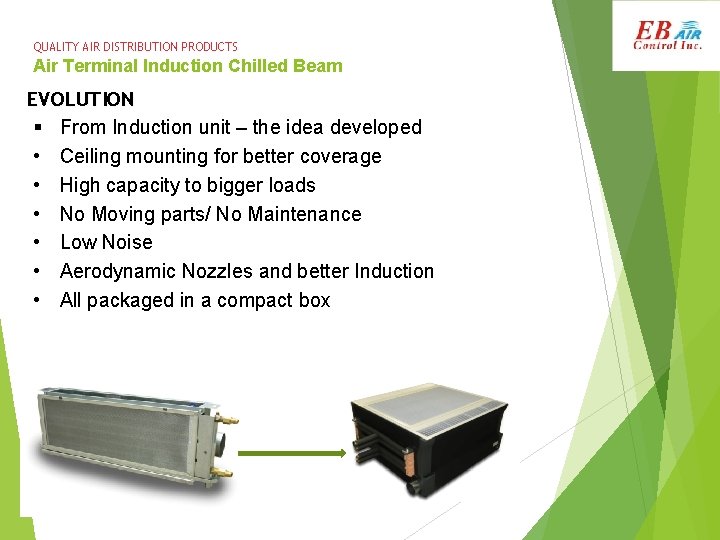 QUALITY AIR DISTRIBUTION PRODUCTS Air Terminal Induction Chilled Beam EVOLUTION § From Induction unit
