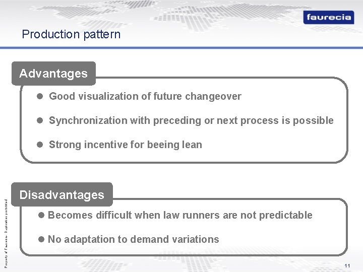 Production pattern Advantages l Good visualization of future changeover l Synchronization with preceding or