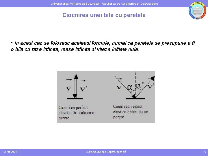 Universitatea Politehnica Bucureşti - Facultatea de Automatica si Calculatoare Ciocnirea unei bile cu peretele