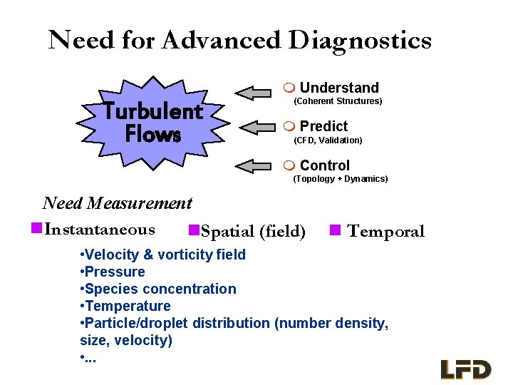 Need for Advanced Diagnostics m Understand Turbulent Flows (Coherent Structures) m Predict (CFD, Validation)