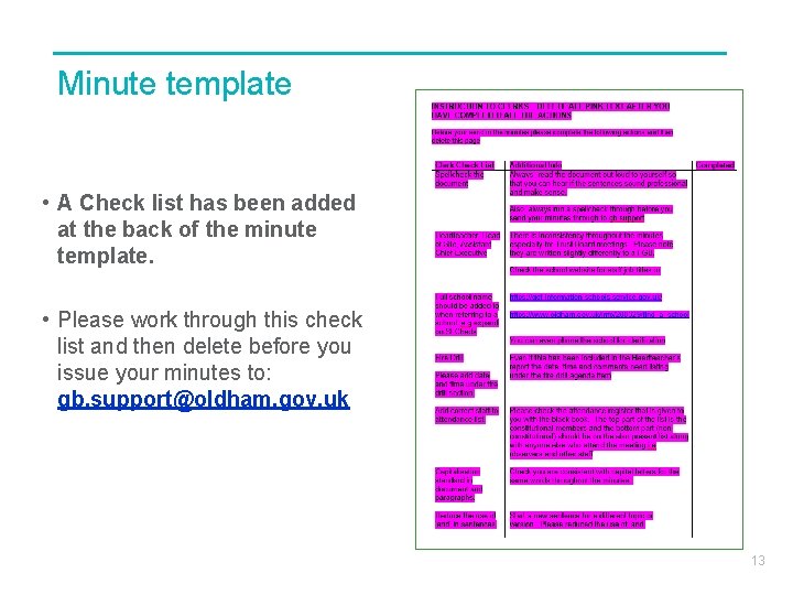 Minute template • A Check list has been added at the back of the